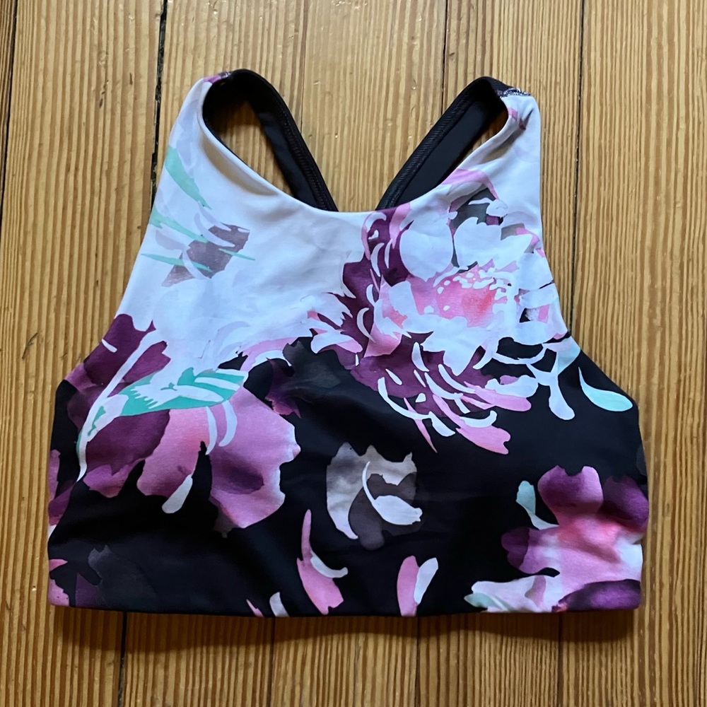 NWOT Athleta Printed Blossom High Neck Bra in Spring Night Sz S - Picture 4 of 9